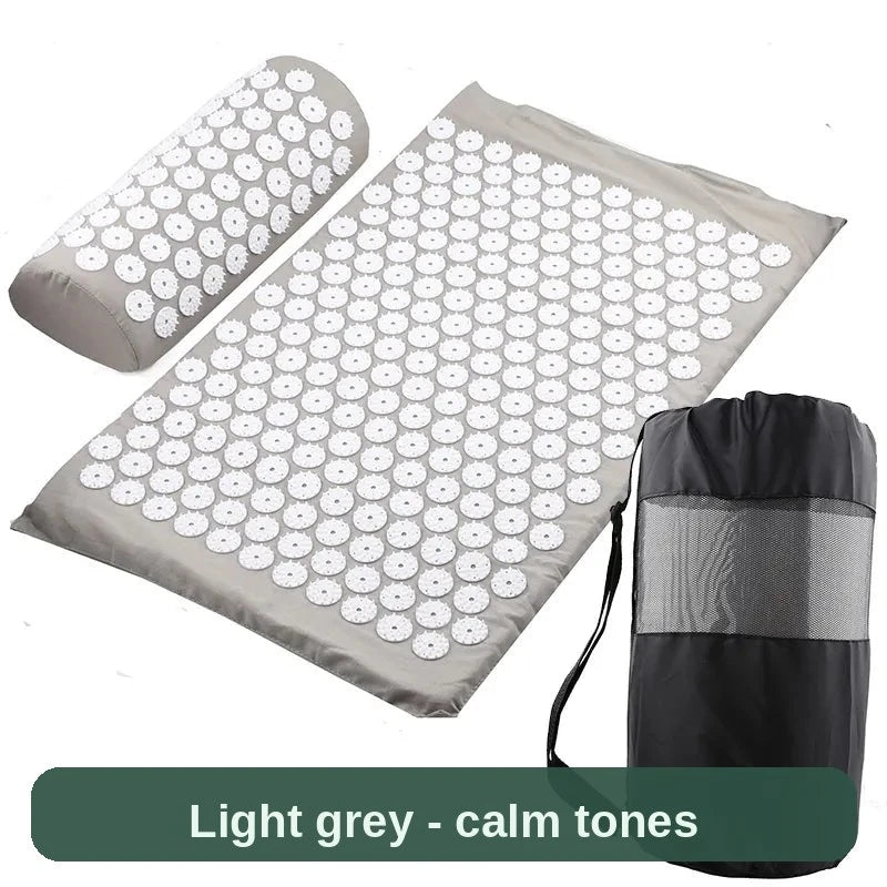 Acupressure Mat and Pillow Set in light grey with carry bag - neutral tones for a calm corner.