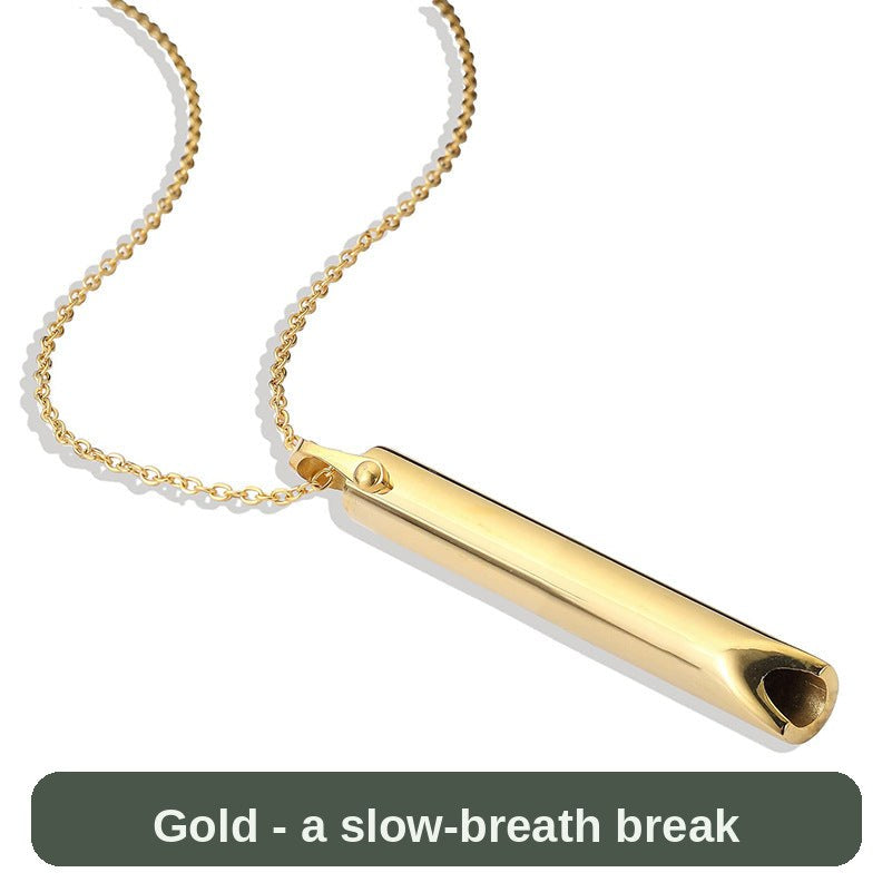 Breathing Necklace in gold - a slim stainless steel pendant that turns any moment into a slow-breath break.