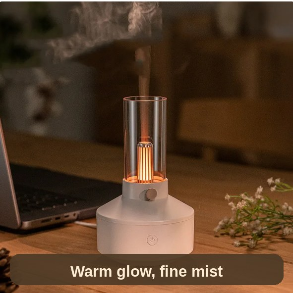 The white Humidifier Lamp glowing warm on a desk at night, fine mist rising - dry air feels softer already.