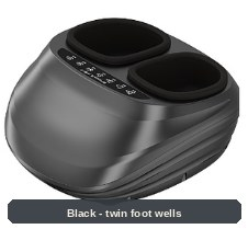 Kneading Foot Massager in black, angled view - twin foot wells with a simple control panel on top.