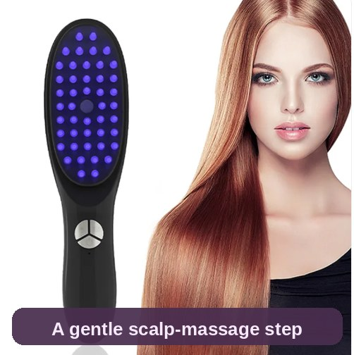 Scalp massager comb with its blue LEDs lit - a gentle scalp-massage step in your regular routine.