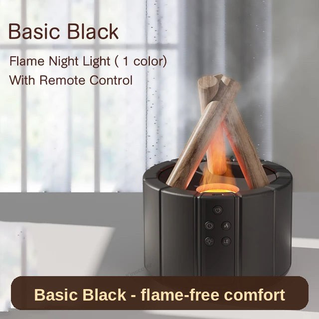Flame Glow diffuser in black (Basic) by a bright window - campfire comfort, completely flame-free.