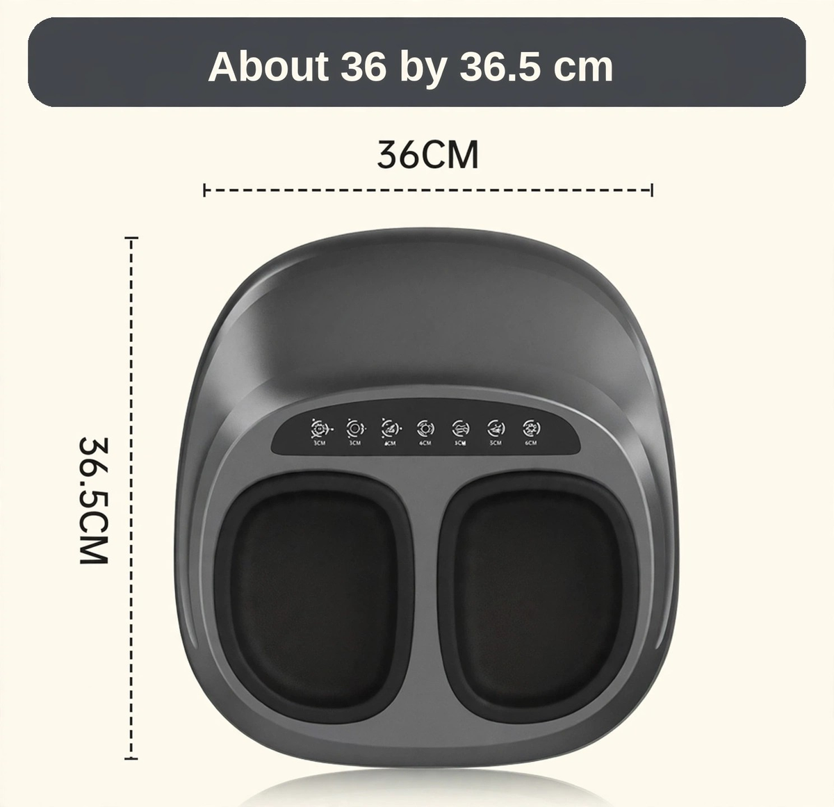 Size guide: the foot massager measures about 36 cm by 36.5 cm - check it against your favourite chair spot.