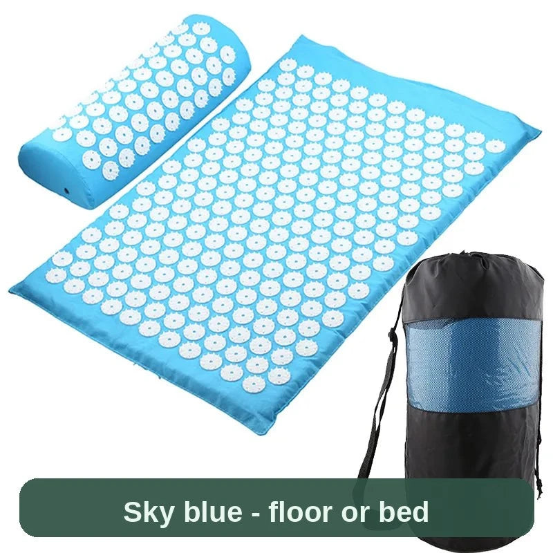 Sky blue acupressure set with carry bag - roll it out on the floor or the bed, wherever you unwind.