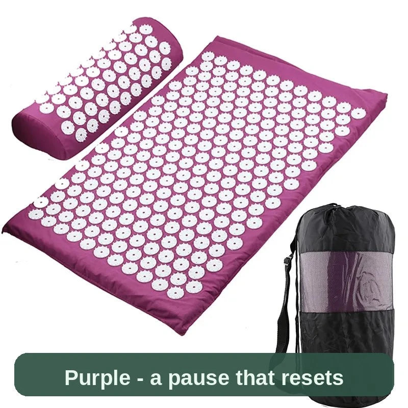Acupressure Mat and Pillow Set in purple with carry bag - rich colour, same calming end-of-day pause.