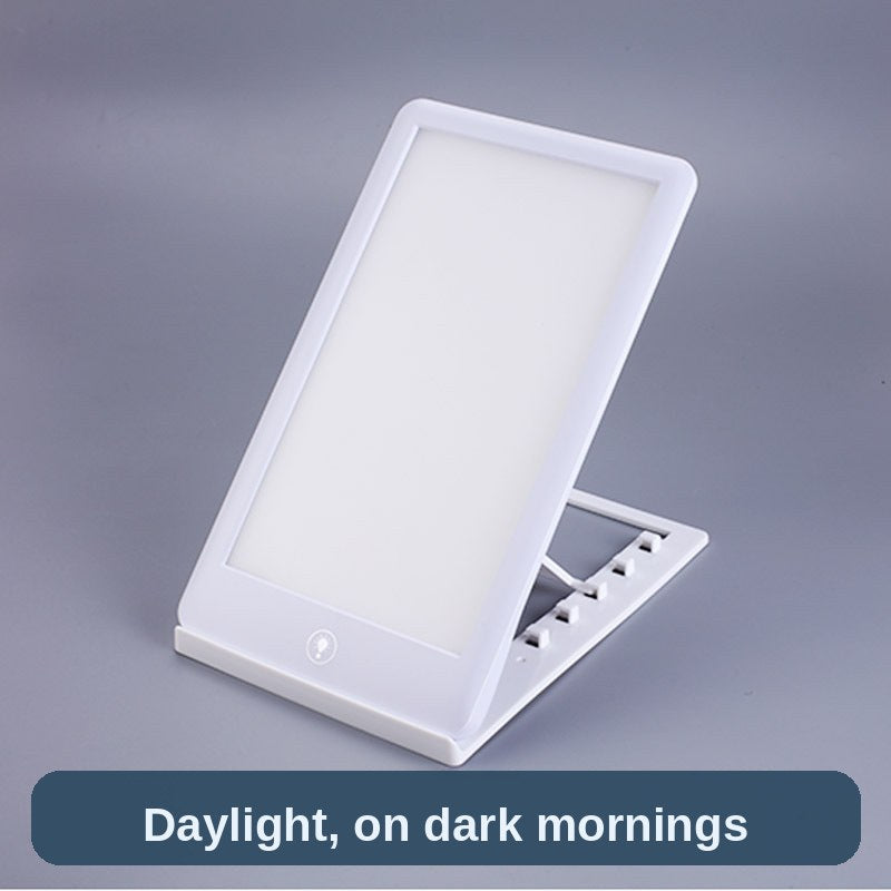 Daylight Lamp glowing bright white on its stand - bring the daylight in on a dark morning.
