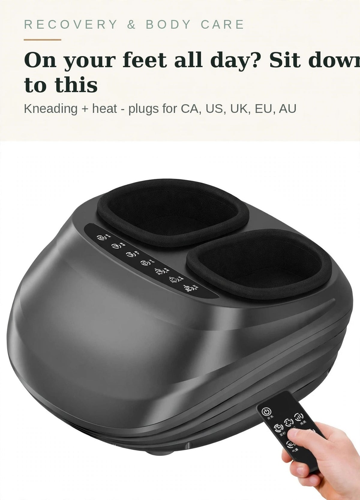Kneading foot massager with heat and remote control