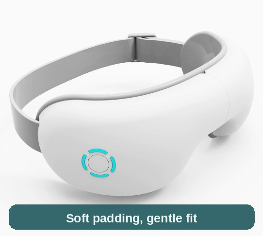 Eye massager from behind, showing the soft padded eye cups and adjustable strap - made to rest gently over the eyes.