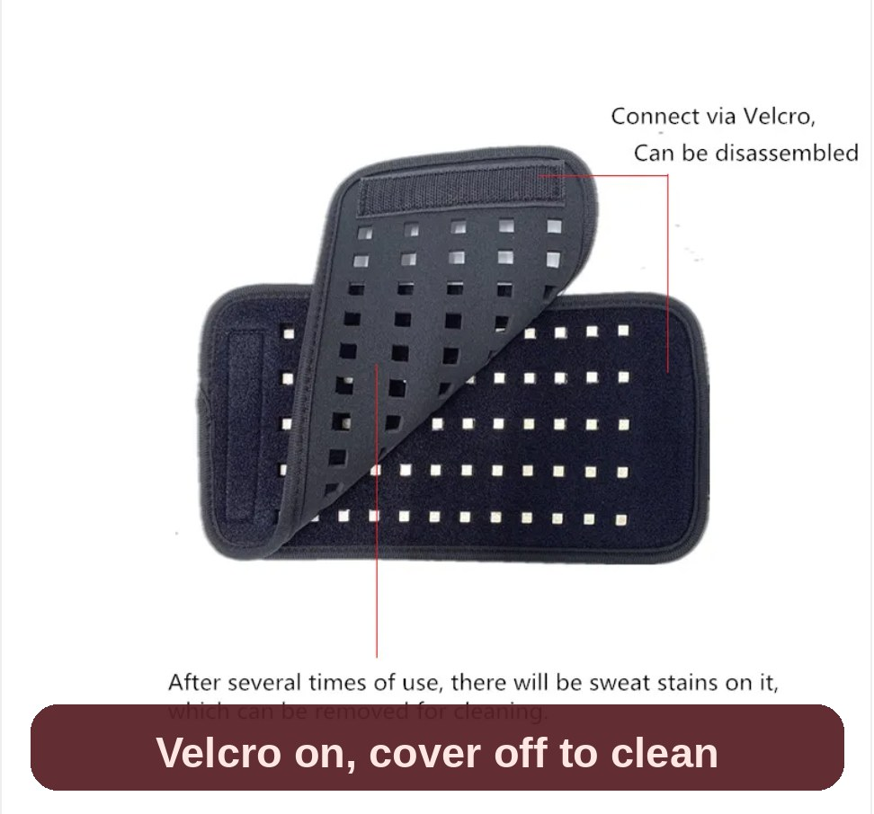 How it comes apart: the belt connects with velcro, and the cover can be removed for cleaning.