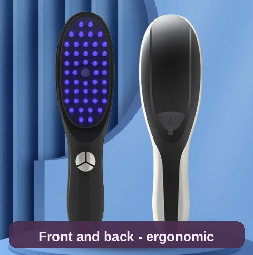 The comb front and back on a blue studio background - ergonomic, handheld and simple to use.