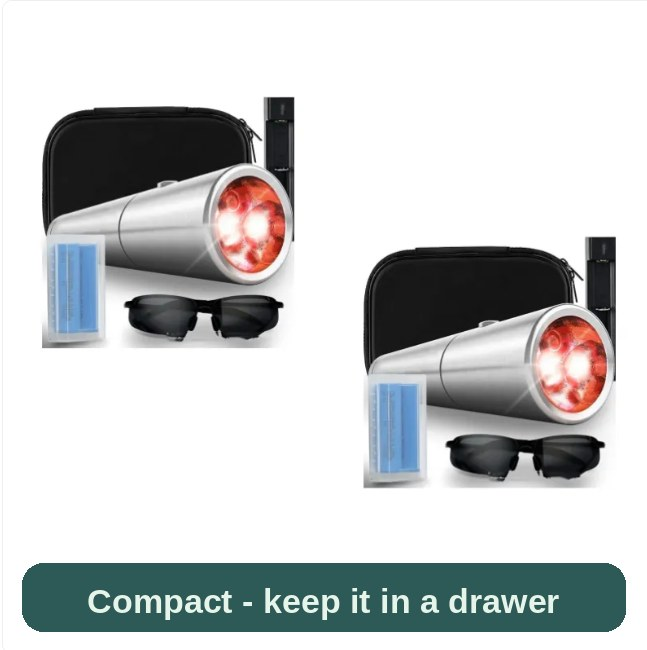 Red light pen kit with case and glasses - compact enough for a drawer, ready whenever you are.