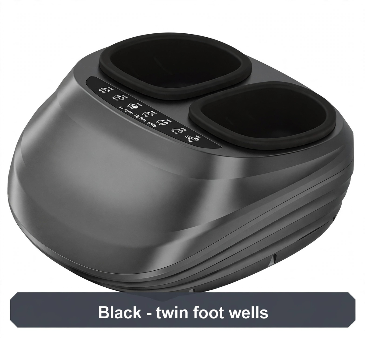 Kneading Foot Massager in black, angled view - twin foot wells with a simple control panel on top.