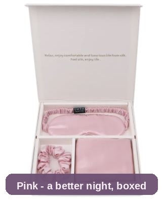 Pink silk gift set, front view - give someone a better night, beautifully boxed.