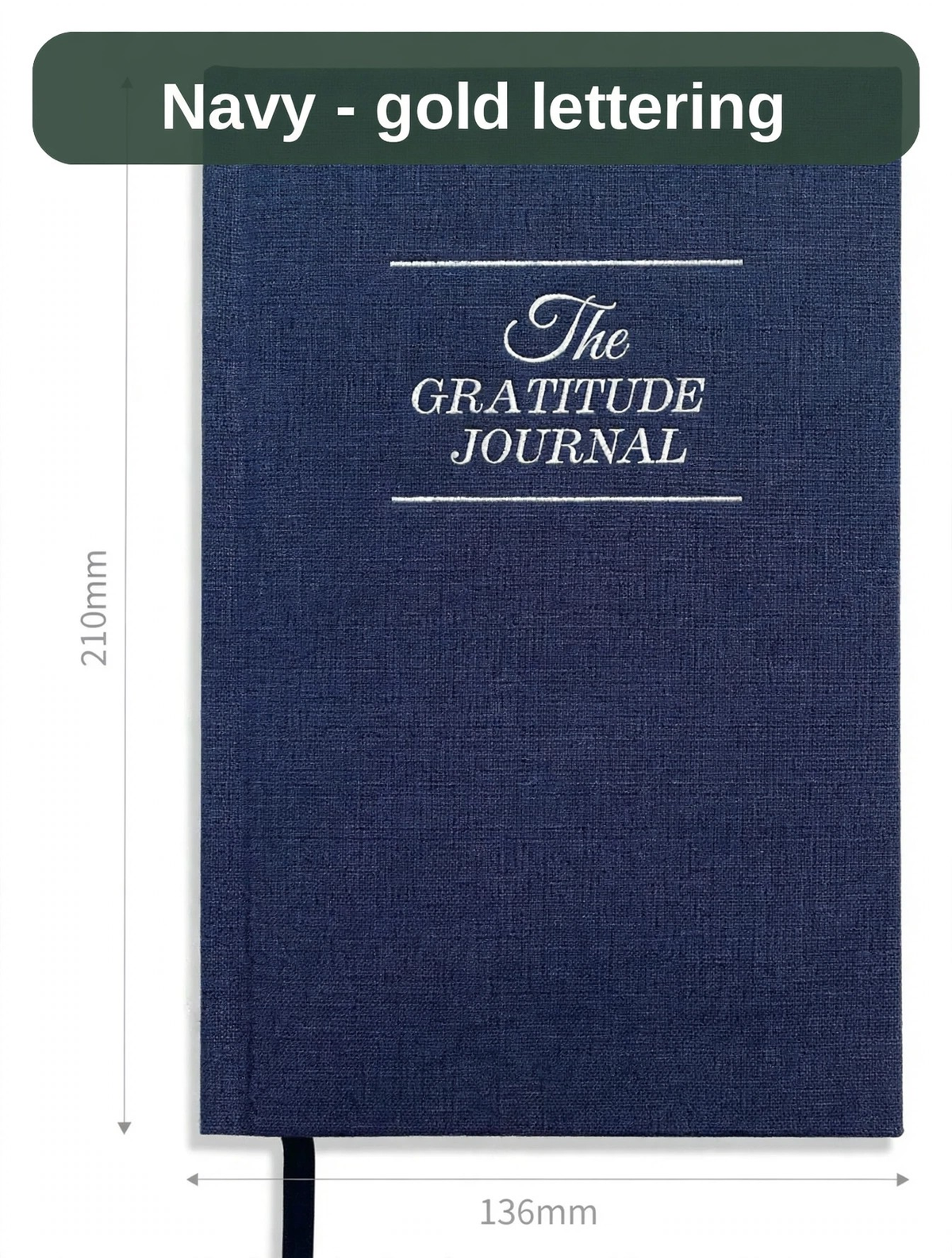 The Gratitude Journal in navy blue with gold lettering - a classic cover for a daily habit.
