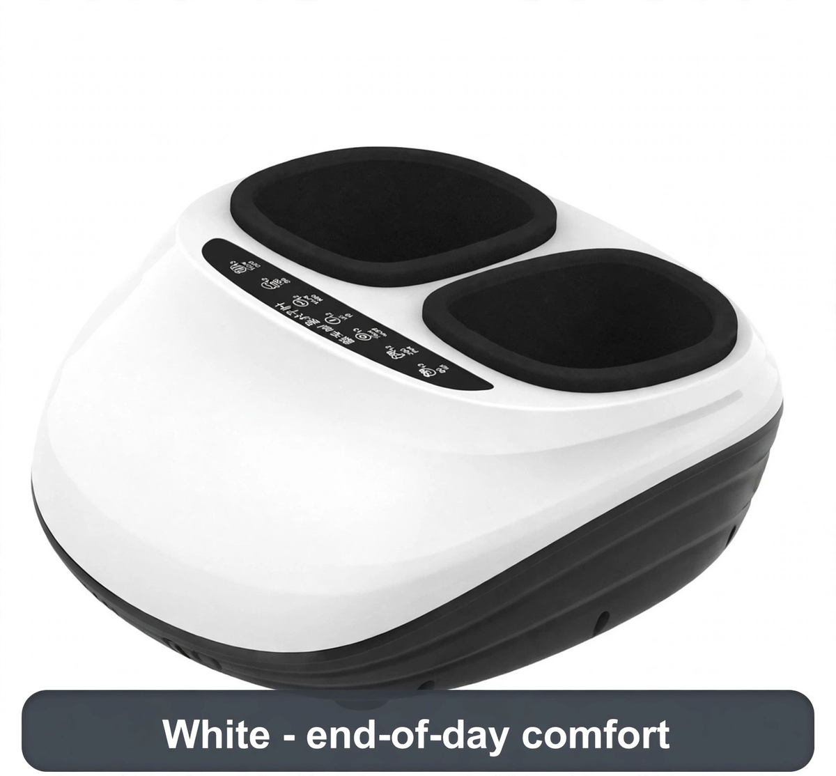 Foot massager in white shown large - twin wells, simple buttons, serious end-of-day comfort.