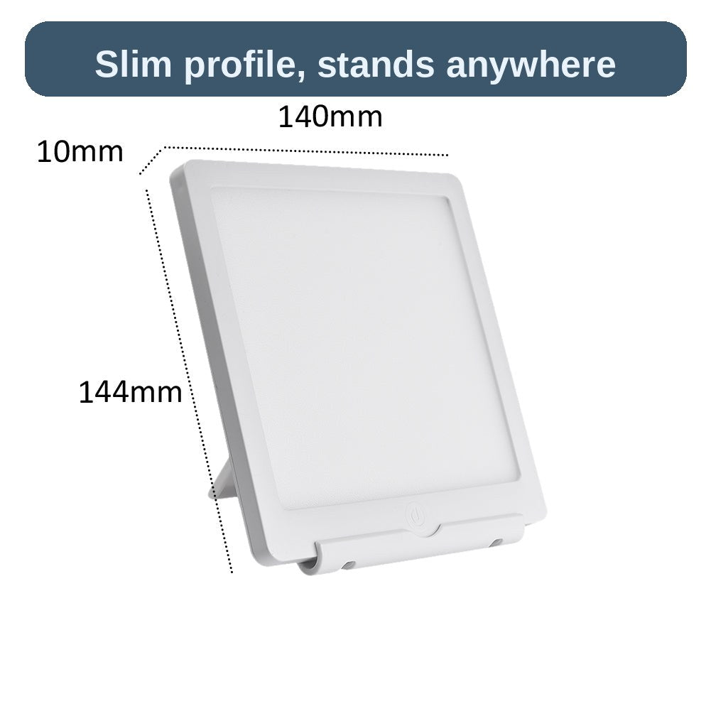 The Daylight Lamp's slim profile and kickstand - it stands neatly anywhere you need a brighter start.
