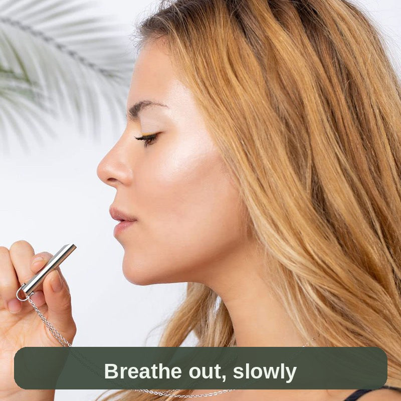 Wearing the necklace: hold the pendant to your lips and breathe out slowly - a tiny pause, right when you need it.