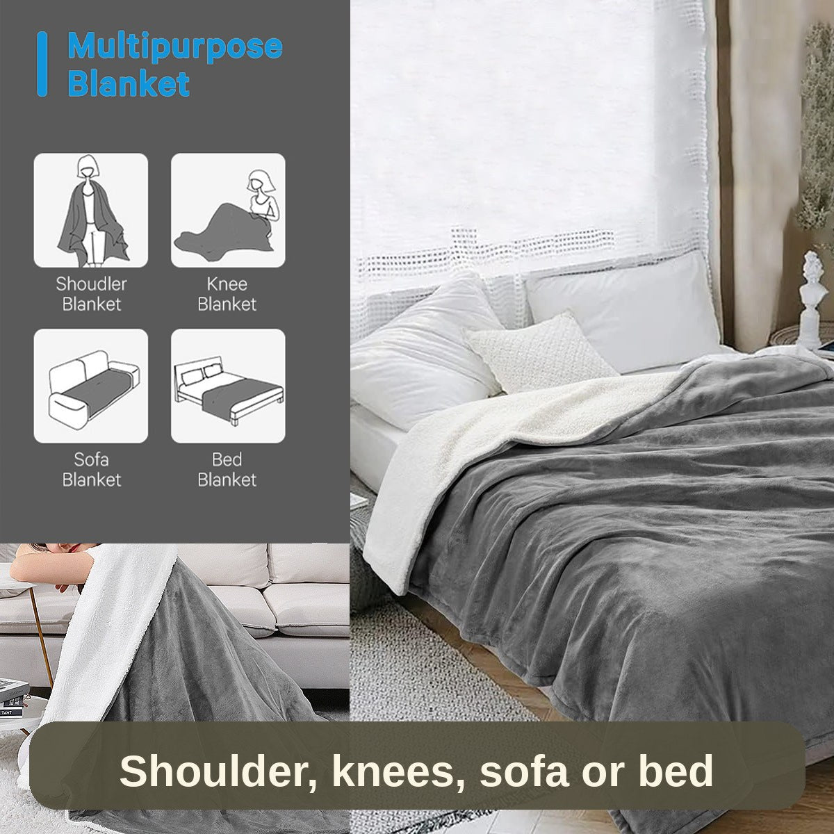 One blanket, many jobs: wear it as a shoulder wrap, warm your knees, or spread it over the sofa or bed.