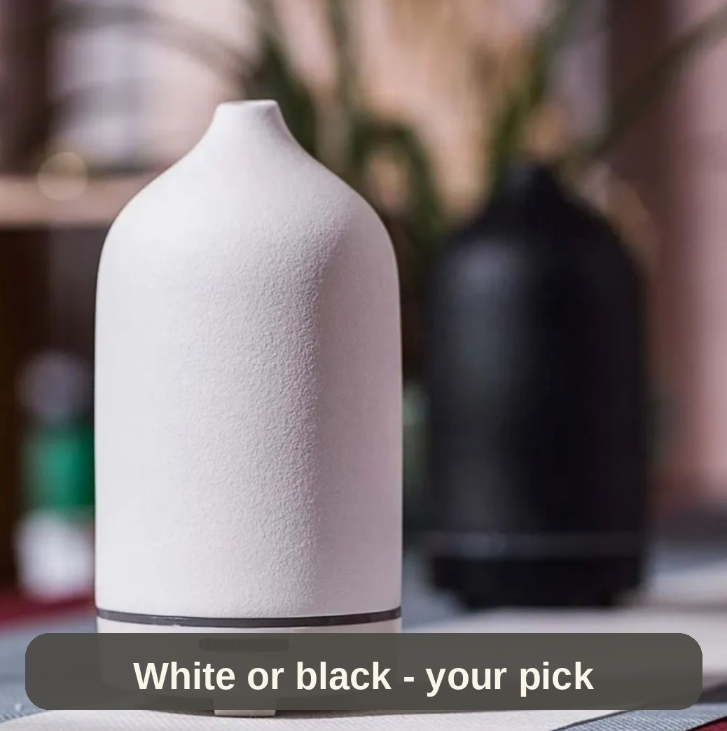 White Ceramic Diffuser in front with the black one behind - pick the finish that fits your space.