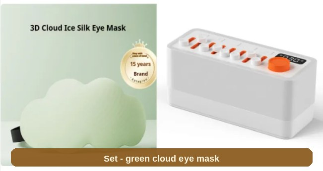 Bundle set with the light green cloud eye mask - a soft, contoured mask that keeps the light out gently.