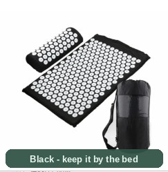 Acupressure Mat and Pillow Set in black with carry bag - classic and easy to keep by the bed.