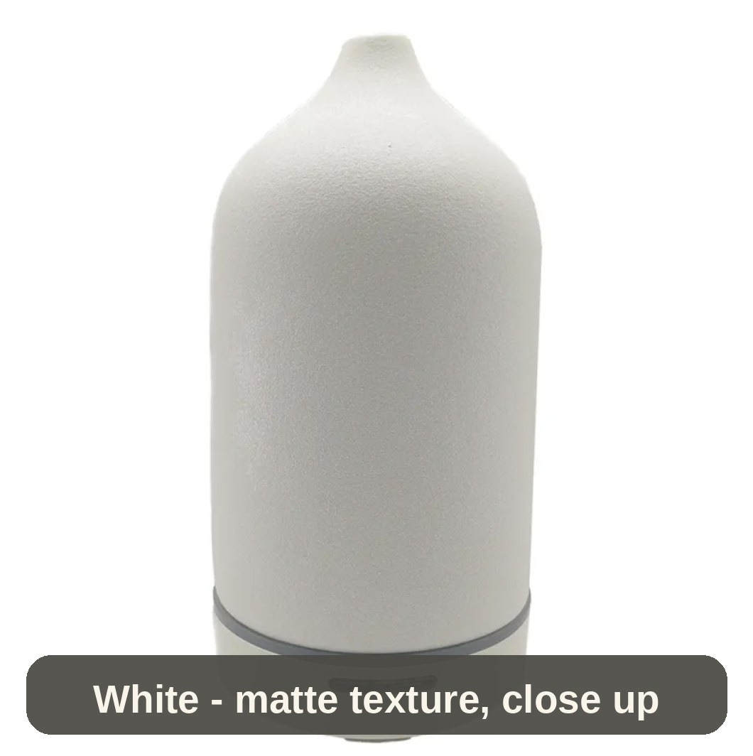 White Ceramic Diffuser, close front view - the matte ceramic texture up close.