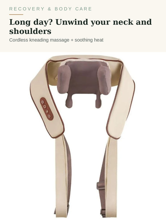 Cordless neck and shoulder massager with kneading action and soothing heat